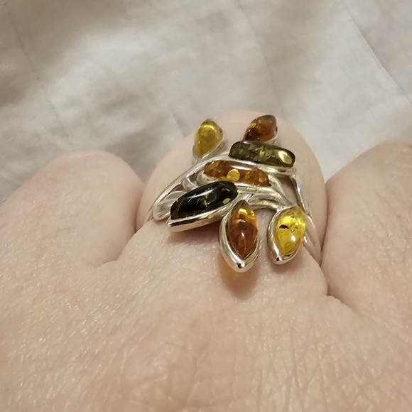 Sz. 11, Multicolor Amber Crossover Ring, 925 Silver, Excellent pre-owned condit. - Picture 6 of 13
